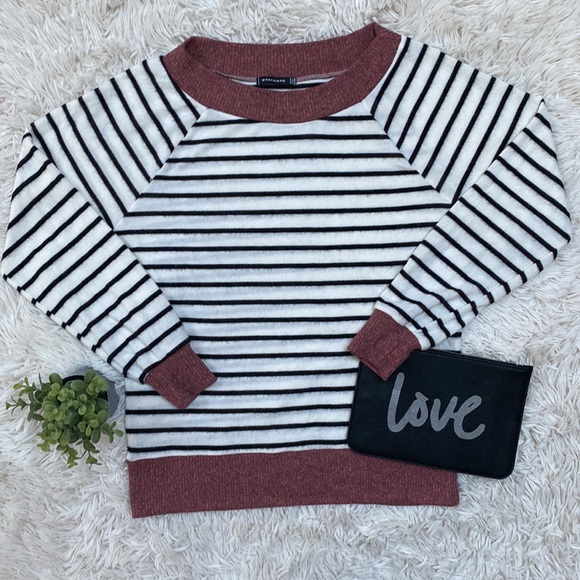 Staccato Hacci Striped Top 💗 White Black & Mauve - Picture 2 of 14